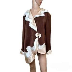 Blazer donna vintage ML Studio marrone velluto multicolore bordo strass TG 12 - Foto 1 di 11