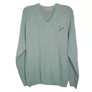 Maglione golf John Ashford scollo a V a costine XL schiuma di mare verde ricamato stemma - Foto 1 di 5