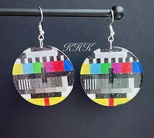 Retro Tv Test Card Screen 70’s 80’s 90’s Festival Earrings Fancy Dress Jewellery - Picture 1 of 4