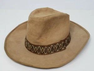Vintage Suede Leather Crochet Band Brown Cowboy Western Hat Men's Large 23.25" - Picture 1 of 12