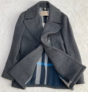Burberry Brit Men's Pea Coat Gray Wool Near Mint size S Fast Ship - Picture 1 of 22