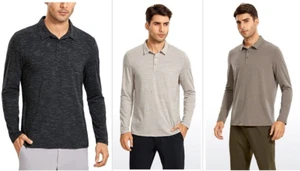 CRZ YOGA Men's Long Sleeve Golf Polo Shirts Quick Dry Athletic T-Shirts, N012 - Picture 1 of 13