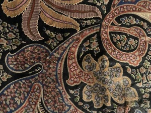 2.5 Yards 55” Vintage Fabric Black Paisley Floral Jewel Tones Cotton Blend - Picture 1 of 12