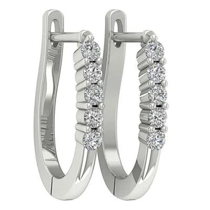 SI1 G 0.35 Ct Natural Diamond Hoops Earrings 0.50 Inch Appraisal 14K White Gold - Picture 1 of 10