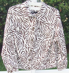 CAROLE LITTLE ZEBRA ANIMAL PRINT BROWN WHITE MULTI LINEN JACKETS COATS XL NEW  - Picture 1 of 3