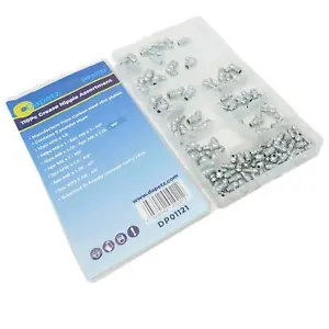 110Pc GREASE NIPPLES FITTINGS M6 M8 M10 45° 90° ASSORTED NIPPLE SET CARBON STEEL - Picture 1 of 8
