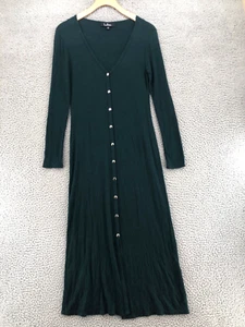 Lulus Dress Womens Small Green Midi Ribbed Knit Shirt Snap Up Long Sleeve V Neck - Picture 1 of 9