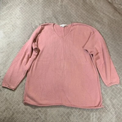 American Knitworks Womens Large Sweater Pink V Neck Boxy Pullover Made In USA - Imagem 1 de 4
