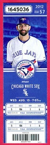 MINT/FULL TICKET! 8/15/12 BLUE JAYS/WHITE SOX-OMAR VIZQUEL SB#404/LAST CAREER SB - Picture 1 of 1
