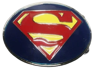 Escudo con logotipo de Superman "S" sobre fondo azul hebilla de cinturón de metal/esmalte - Imagen 1 de 1
