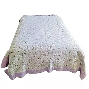Vintage Quilt Bedspread Lavender Handstitched 4 Point Star Farmhouse Cottagecore - Picture 1 of 10