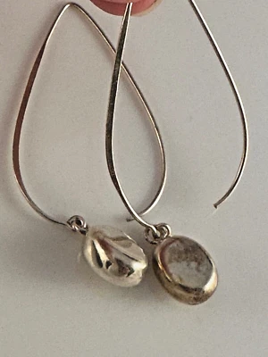 Silpada Sterling Oval Drop Dangle Threader Earrings Bean drop Stamped India 925 - Image 1 of 4