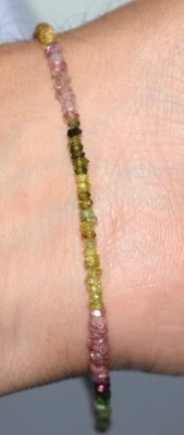 Multi Tormalina Gemma 2-2.5 MM Rotondo Sfaccettato Perline 8 " Filo Bracelet - Immagine 1 di 4