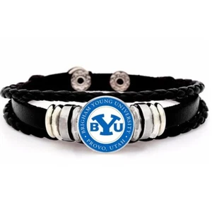 BYU Cougars Mens Womens Adjustable Black Leather Bracelet Gift D14 - Picture 1 of 6