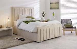 NEW BED FRAME HANSON PLUSH VELVET UPHOLSTERED BED FRAME DOUBLE & KING SIZE - Picture 1 of 11