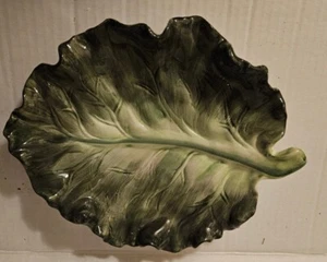 Bunny Patch Ceramic Cabbage Leaf Dish IOB 9.5" Long - Picture 1 of 9