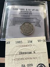 1885  Obv#4, Coin Mart Graded Canadian,  10  Cent, **VF-30** ICCS # HA 009