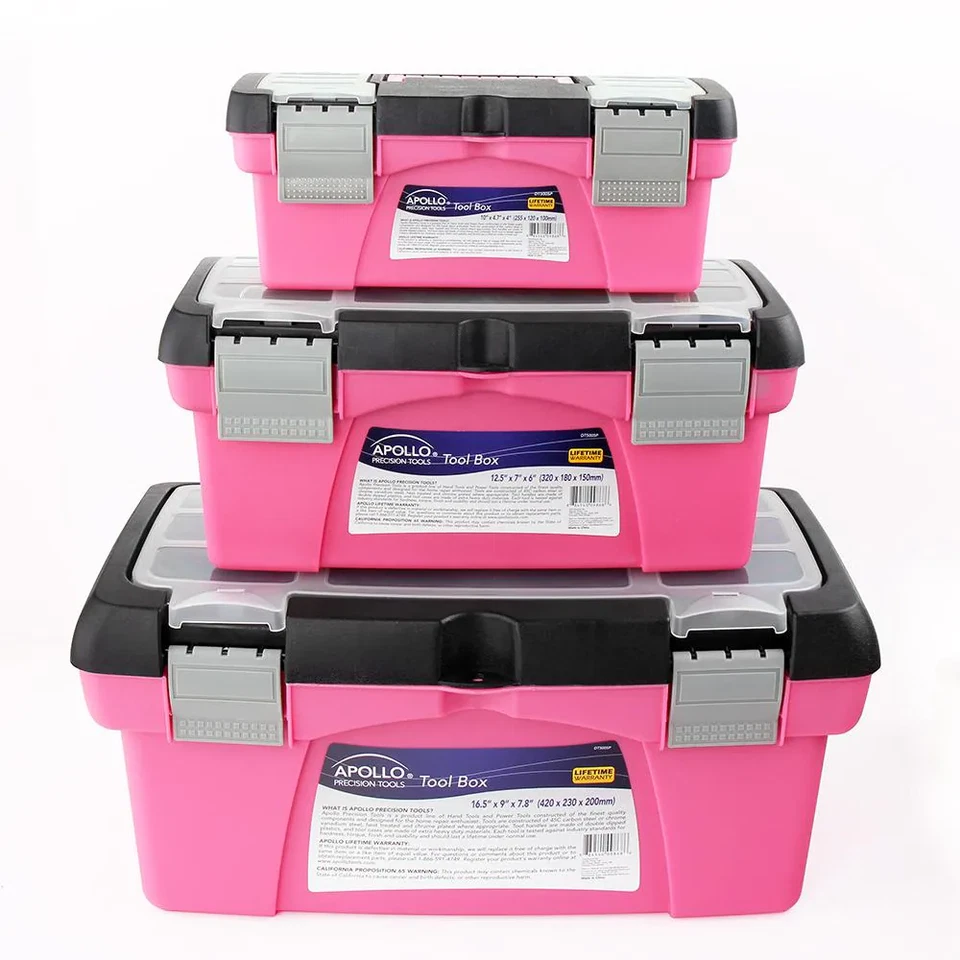 Tool Box Set System Parts Hardware Storage Tray Craft Supplies Pink (3-Piece) - Image 1 of 4