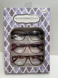 NIB +2.00 Box Set 3 Pairs Max Studio Reading Glasses Readers - Picture 1 of 5