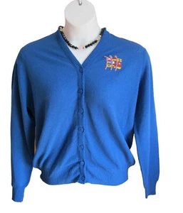 Sailing Flags Cardigan Sweater Vintage Size 42 XL TALBOTT Blue Regatta Flag - Picture 1 of 7