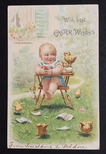 Mit besten Osterwünschen Baby mit Eiern im Hochstuhl Küken A&MB UDB Postkarte 1907 - Bild 1 von 4