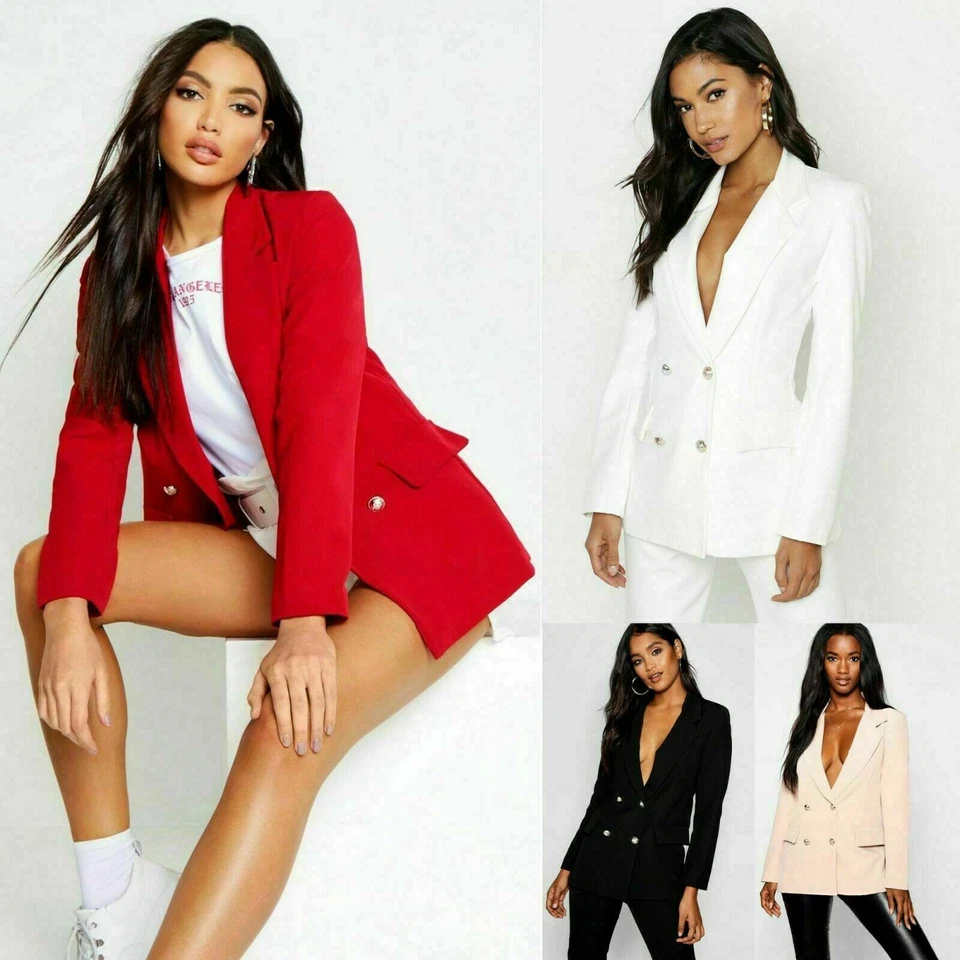 Womens Double Breasted Gold Button Front Black Military Style Blazer Coat Jacket - Image 1 of 1