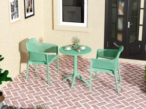 3 Piece Ocean Plastic Bistro Arm Chair Set Green Premium Outdoor Furniture - Picture 1 of 5