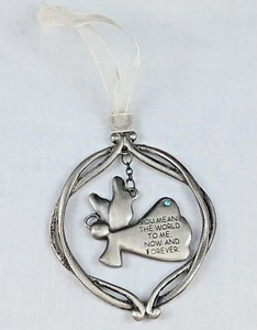 Zinn Kranz Ornament mit frei schwebendem fliegendem Engel 2,5" Durchmesser Liebe - Bild 1 von 7