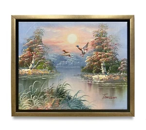 NY Art-Original Oil Painting of Bob Ross style River View On Canvas 8x10 Framed - Picture 1 of 6