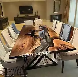 Clear Epoxy table top, Live edge Wood table, Handmade Furniture, river table top - Picture 1 of 11
