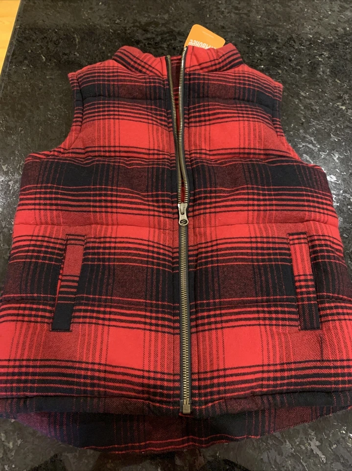 Nuevo con etiquetas Chaleco acolchado de franela a cuadros rojo negro Gymboree para niños S 5/6 Foto 1 de 4