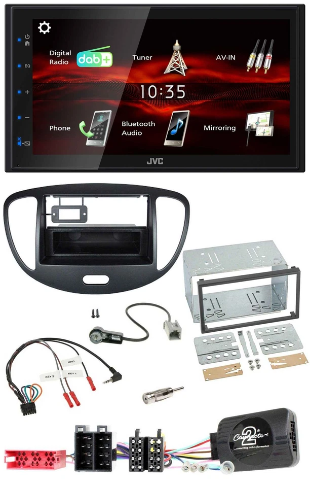 JVC USB Bluetooth Lenkrad DAB 2DIN Autoradio für Hyundai i10 2009-2013 schwarz - Bild 1 von 4