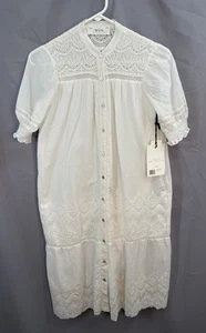 Vestido midi WVN blanco con ojales de algodón orgánico con botones delanteros talla XS Cottage nuevo con etiquetas - Imagen 1 de 9