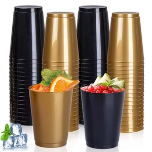 100 Pack Plastic Cups for Party- Disposable Gold and Black Halloween Cups, 50... - Picture 1 of 9