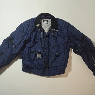 复古 SPIDI 赛车摩托车夹克 XL 码可转换内衬海军蓝 — 第 1/4 张图片