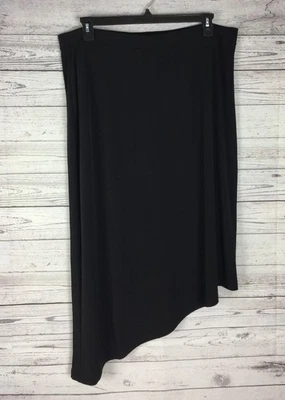 Chico’s Women’s Black Asymmetrical Hem Midi Stretch Pull On Skirt Size 3 (XL/16) - Image 1 of 4