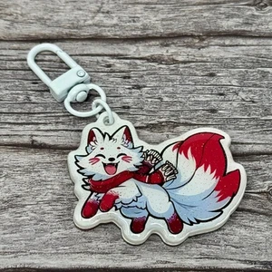 GameFox Happy Arctic Snow Cozy Fox White Custom Acrylic Keychain New - Picture 1 of 2
