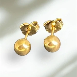 14K Yellow Gold Solid 4.8 mm Ball Posts Stud Earring Genuine New In Gift Box - Picture 1 of 9
