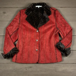 Robert Kitchen Suede Jacket Coat Rust Red XL Glam Black Faux Fur Lined Glam - Picture 1 of 6