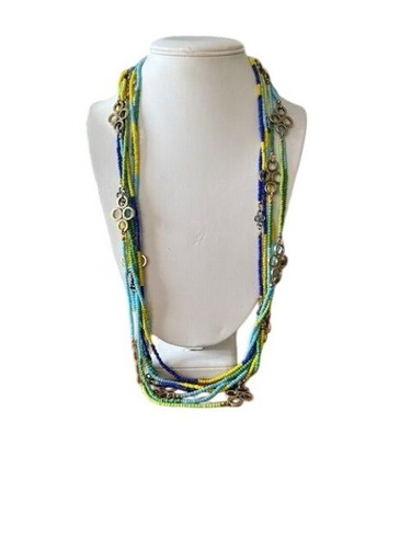 Collana Tory Burch Multifilo Colorato Vibrante Perline Logo Boho Statement Collo