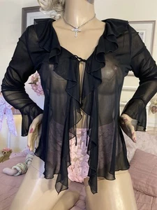 Vintage Y2K Whimsigoth Witchy Romantic Fairy Bell Sleeve Mesh Wrap Cover Jacket - Picture 1 of 24