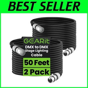 Professional 50FT DMX Lighting Cable 2-Pack - Shielded XLR for Clear Signals - Picture 1 of 11