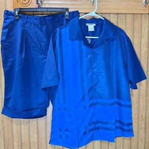 Mason Signature Men 2 Piece Outfit Set Blue Button Up Shirt & Shorts Sz L - Picture 1 of 8