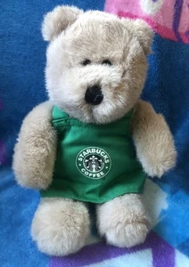 Starbucks Coffee Teddy Bear 10” Soft Plush Toy With Green Apron 2001 Vintage - Picture 1 of 6