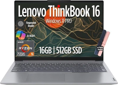 联想 ThinkBook 16 Gen 7 16 英寸笔记本电脑,AMD 锐龙 5 7535HS,16GB RAM,512GB 固态硬盘 — 第 1/4 张图片