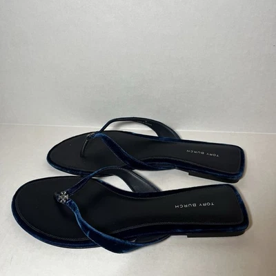 Chanclas TORY BURCH CLÁSICAS DE CUERO PAVÉ EN AZUL Talla 9 M Foto 1 de 4