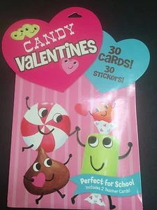 Peaceable Kingdom Candy Valentine's Day 30 Cards and 30 Stickers - Picture 1 of 2