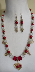 Handperlenkette, Herzen, Blumen, hell, beleuchtet, rot & gold, funkelnd - Bild 1 von 7