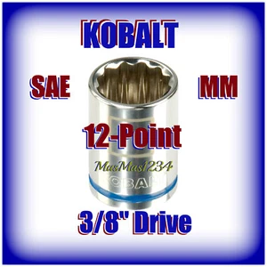 KOBALT 3/8" Drive Shallow Socket - SAE Inch Metric MM 12 Point - Any Size NEW - Picture 1 of 27