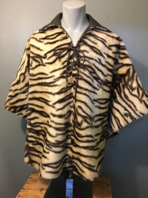 Vtg 60s 70s Ladies Hippie Faux Tiger Stripe Fur Cape Poncho Cloak Jacket Womens - Image 1 of 4